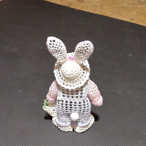 Crochet Bunny Figurine with Pink and White Outfit - Picture 2 of 2